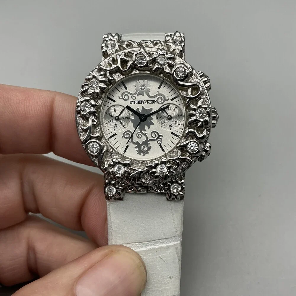 Dyrberg/Kern Womens Watch 33mm Silver Tone Crystals Bezel Leather Band